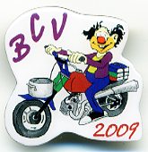 BCV- Karnevalpins, formgestanzt im Mehrfarbendruck.