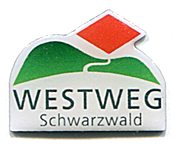 Westweg - Werbepin im Rasterdruck.